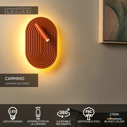 Lucide CARMINO - Lámpara de pared - LED - 1x12W 2700K - Terracota | Essential - USP